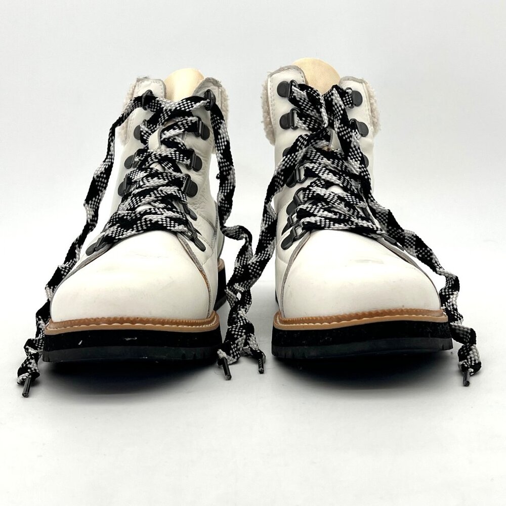 Toms Boots Womens 8.5 White Leather Lace Up Faux Fur Ankle Casual Flat Round Toe - Picture 16 of 16